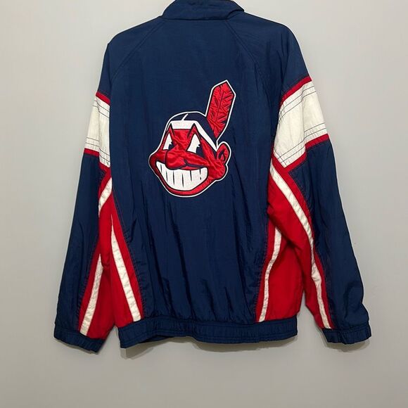 Veste Starter Vintage Années 90, Doublée, Coupe évasée, Bleue, Taille XL, Cleveland Indians